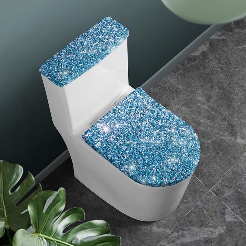 Darisoco Blue Bling Toilet Lid,Tank Lid Dust Cover Machine Washable Anti-Slip with Elastic Edge Bathroom Christmas Decoration Maxi 17 × 21 Inch - Image 2